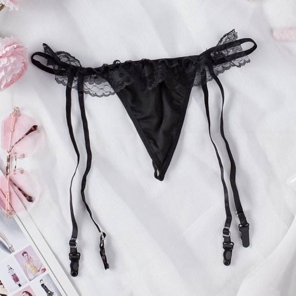 Black Perspective Lace Panty with garter straps - Picture 3 of 10